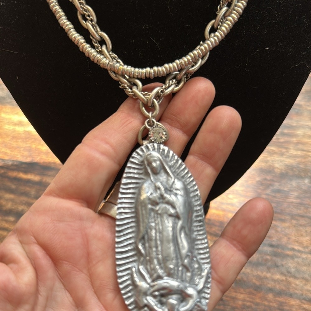 Silver our lady of Guadalupe (Mary) statement necklace sand casted - Picture 17 of 17